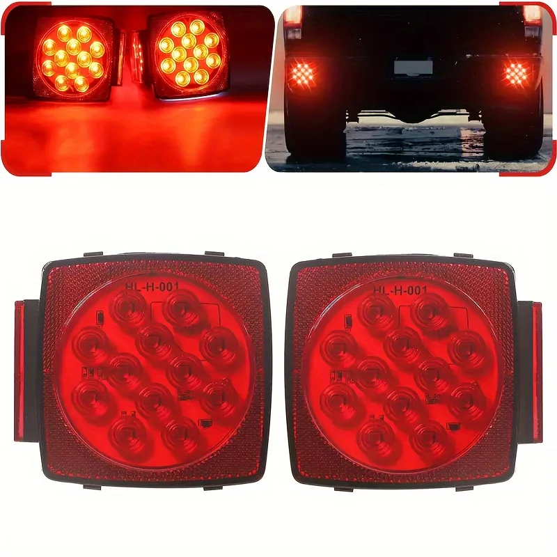 

2Pcs Square Stop Turn Signal Tail Lights License Plate Light 12V Running Light Lamp Tail Lights For Truck Waterproof