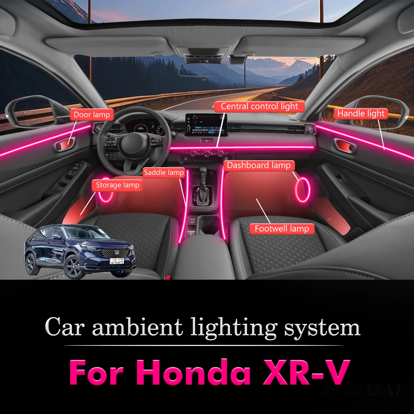 

For Honda XR-V Smart Remote Control Car Interior Ambient Light RGB 64 Colors LED Energy Saving Efficient Lamp Kit