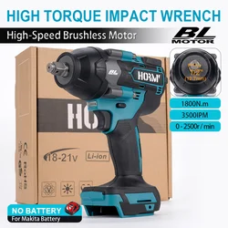 Brushless Cordless Electric Impact Wrench 1800N.M Torque 1/2'' Electric Screwdriver Drill Power Tool For Makita 18V Battery