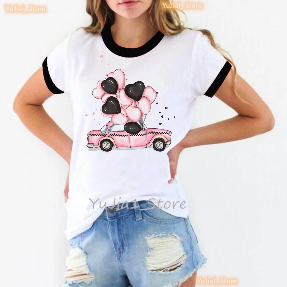 

Fashion Car Print T Shirt Women'S Clothing Summer Tops Tee Shirt Femme Harajuku Shirt White Casual Car T-Shirt Female