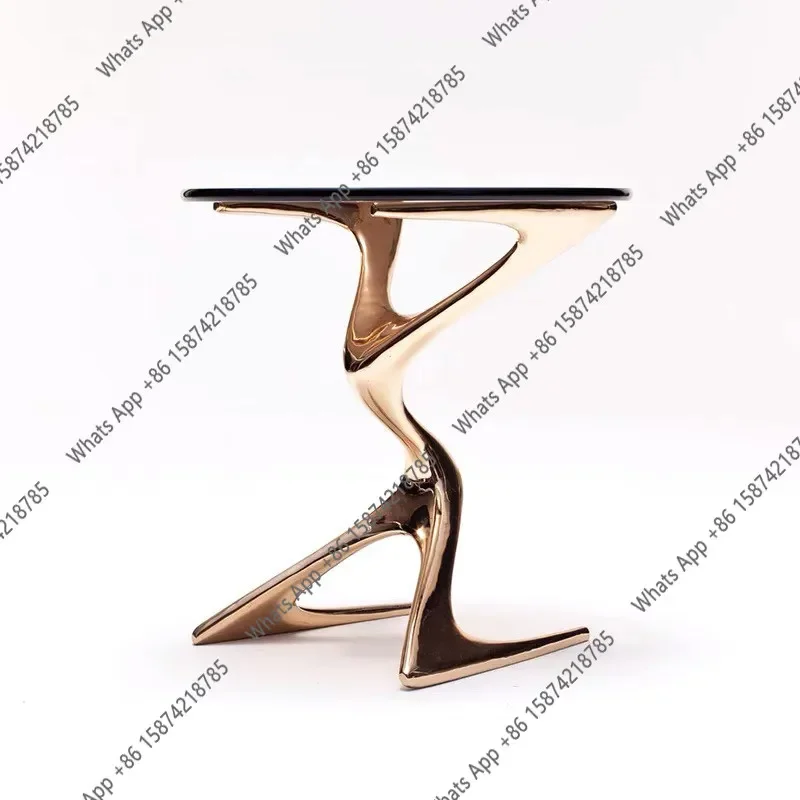 X69 Nordic Special-shaped Light Luxury Thin-legged Coffee Table Creative Glass Fiber Reinforced Plastic Electroplating Villa T