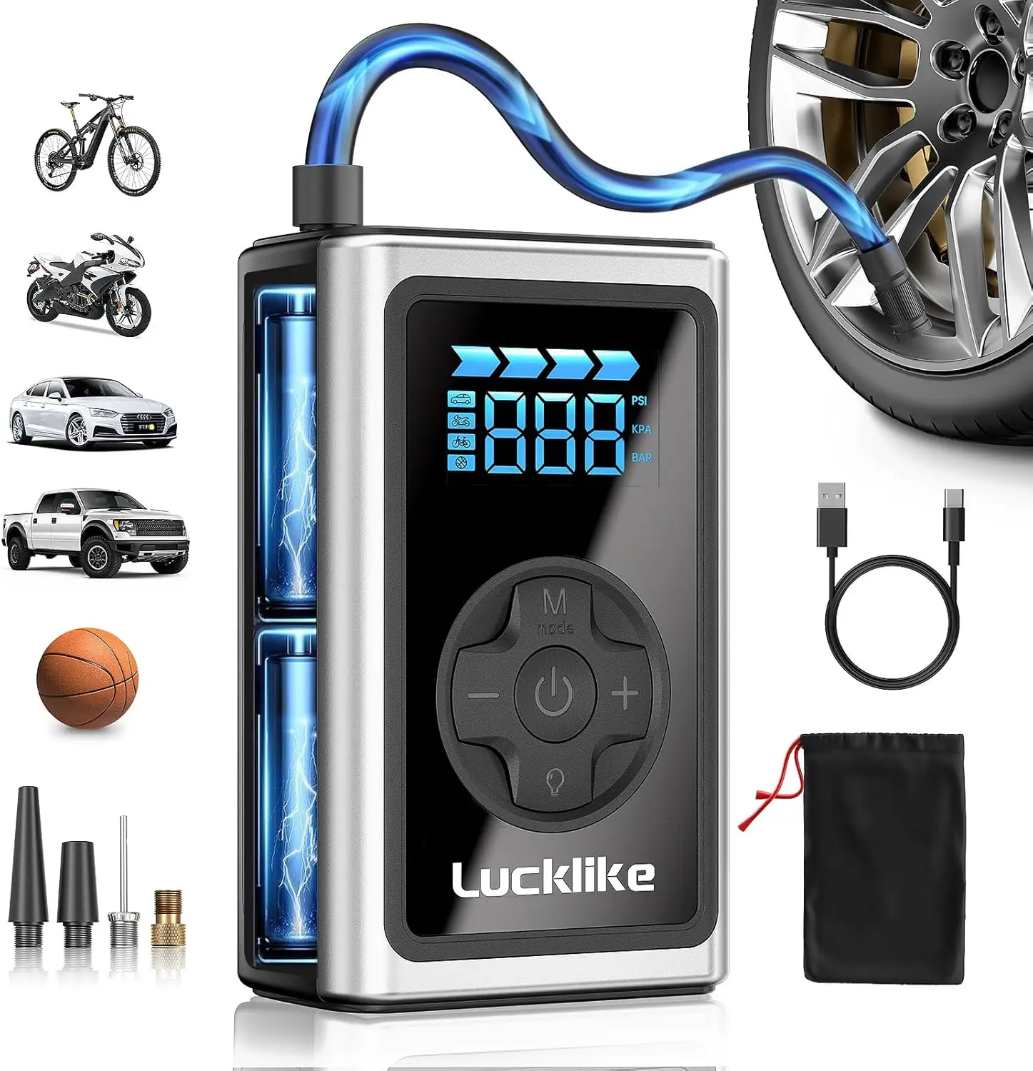 

Portable Air Compressor 150 PSI Electric Inflator with Digital Gauge & LED Light for Car, Bike, Ball, Motorcycle Tires