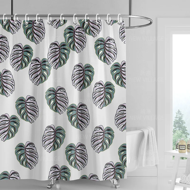 Home shower curtains bathroom Decora waterproof fabric non-slip bathmat water absorption curtain Modern nordic simple plant