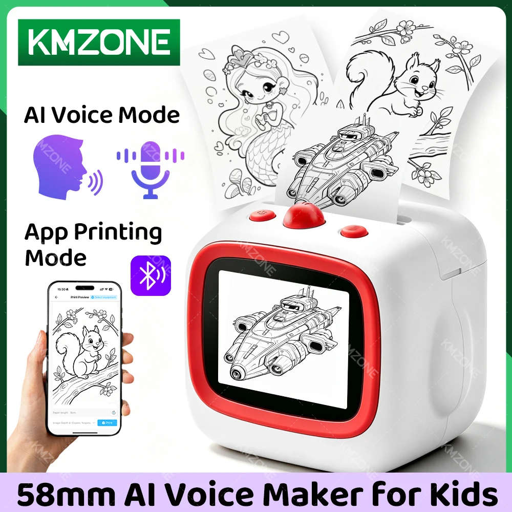 Inkless Sticker Printer with AI Voice Generation and 2.4inch HD Screen 6 Art Modes Birthday Easter Gifts for Students & Teens