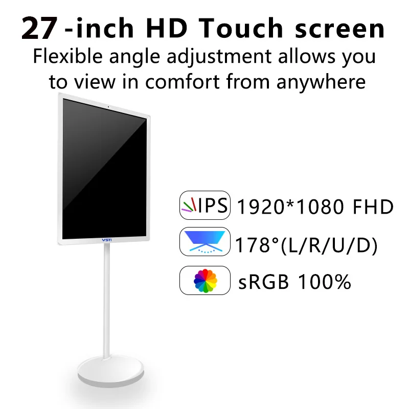 VSTI 27/32 Inch Android Smart Interactive Display Portable TV With 5H 9H Battery Wireless Moveable Monitor Touch Screen