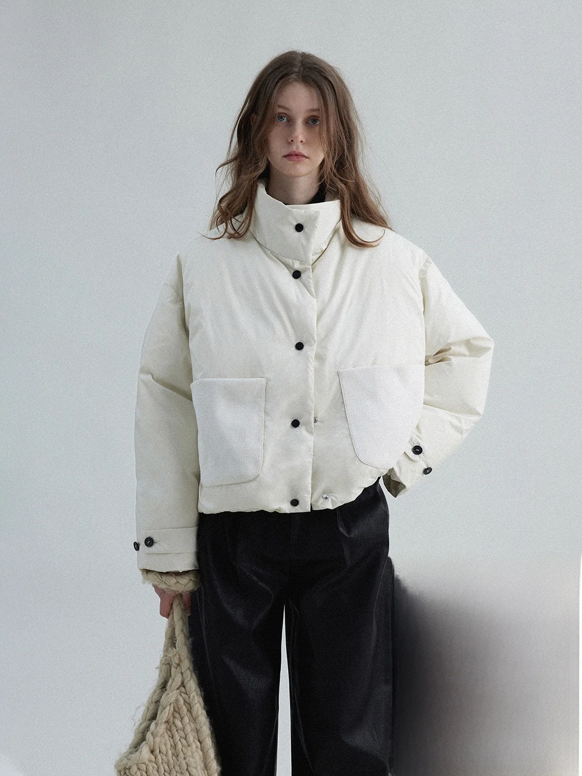 

LetM Nordic Retro Color Block Fluffy 90% White Duck down Stand Collar Puffer Jacket Winter Outerwear Women's Fashion