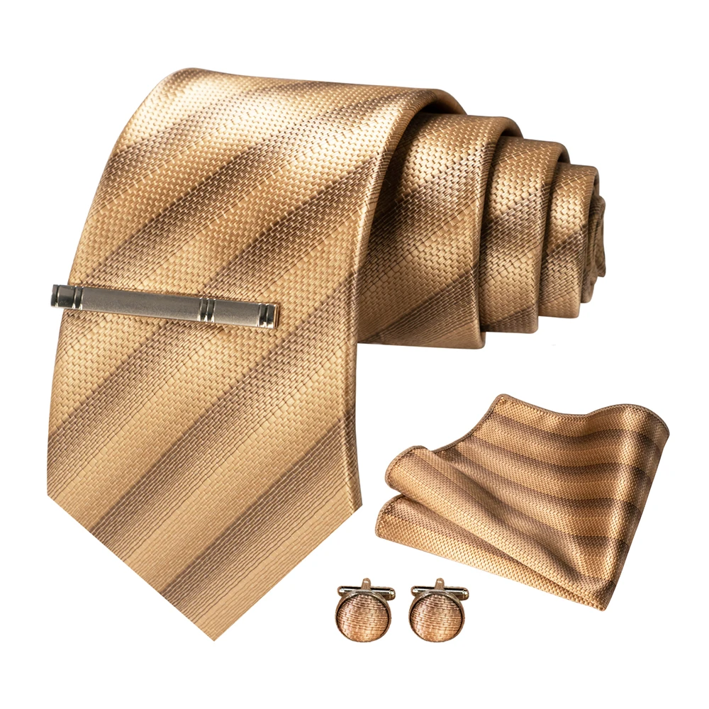JEMYGINS Mode Männer Krawatte Luxus Gelb Gold Striped Plaid Seide Hochzeit Krawatte Für Männer Hanky Manschettenknopf Krawatte Set Bussiness Party geschenk – Detail 4