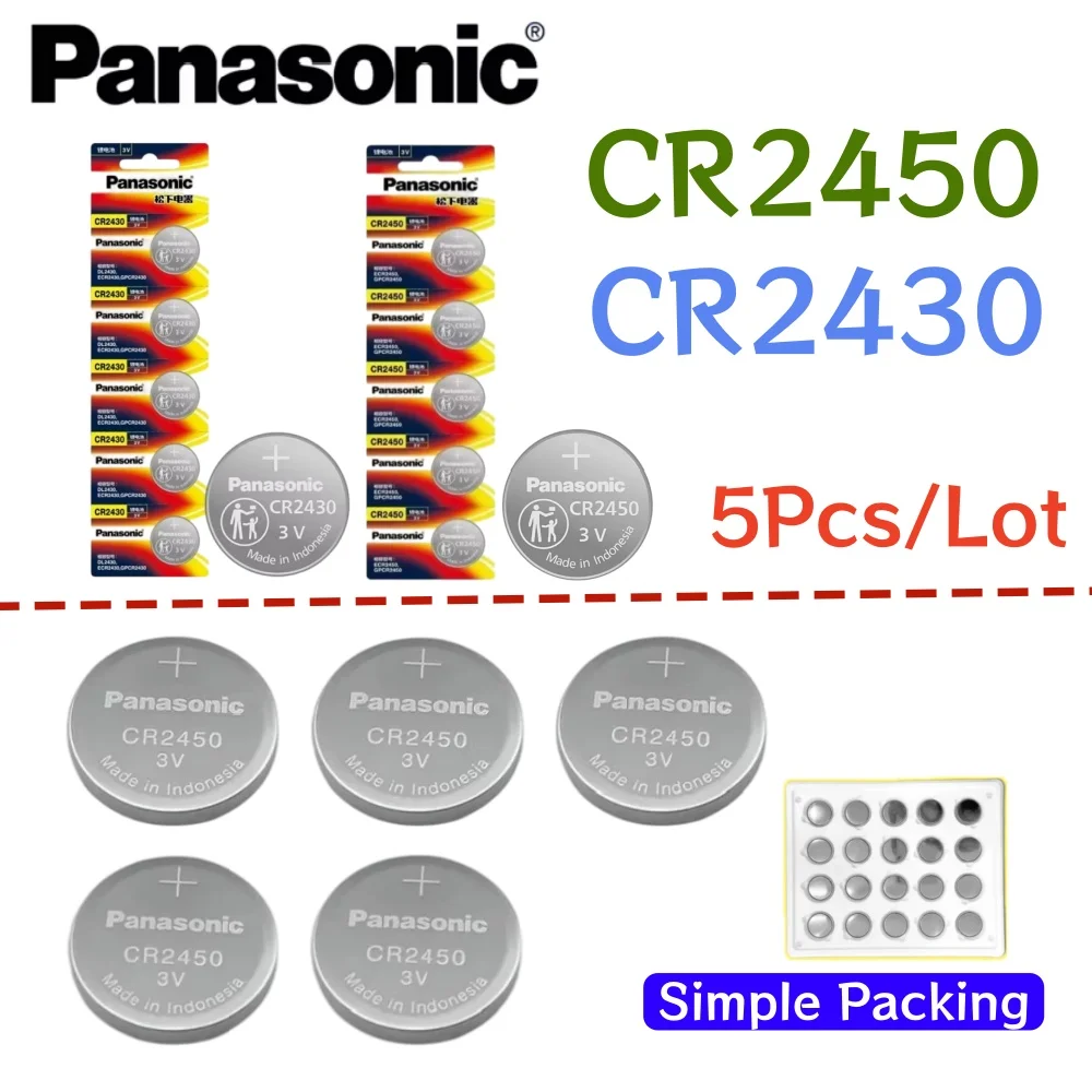 5PCS Original Panasonic CR2450 CR2430 Watch Buttom Battery 5029LC ECR2450 BR2450 CR 2450 3V 600mAh Lithium Coin Cell Batteries
