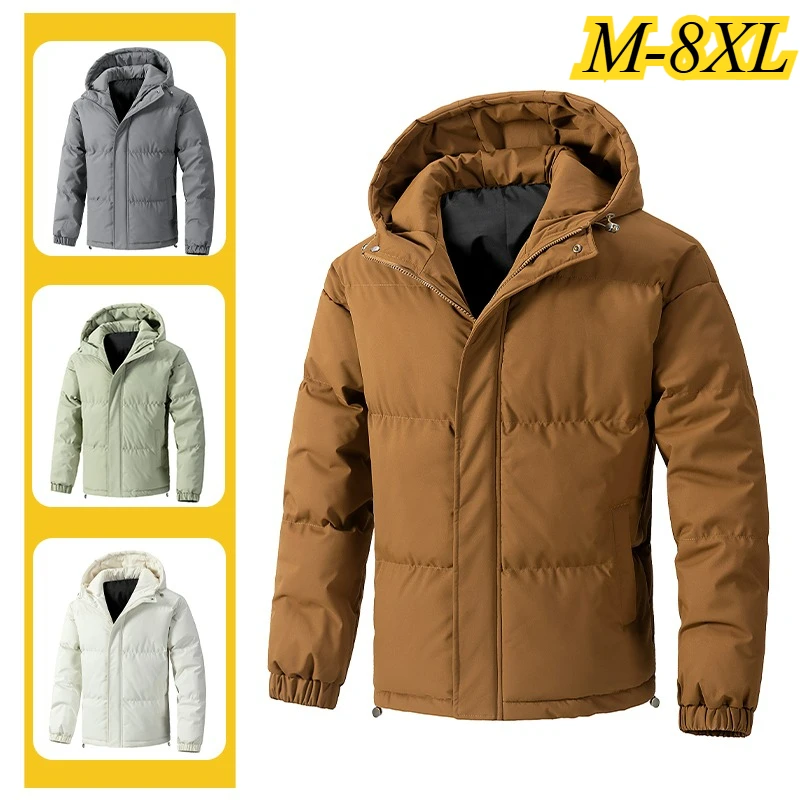 

Branded Men Quilted Jacket Thickened Skiing Cold Resistant Cotton Coat Classic Hooded Travel Windproof Lightweight Winter Coats