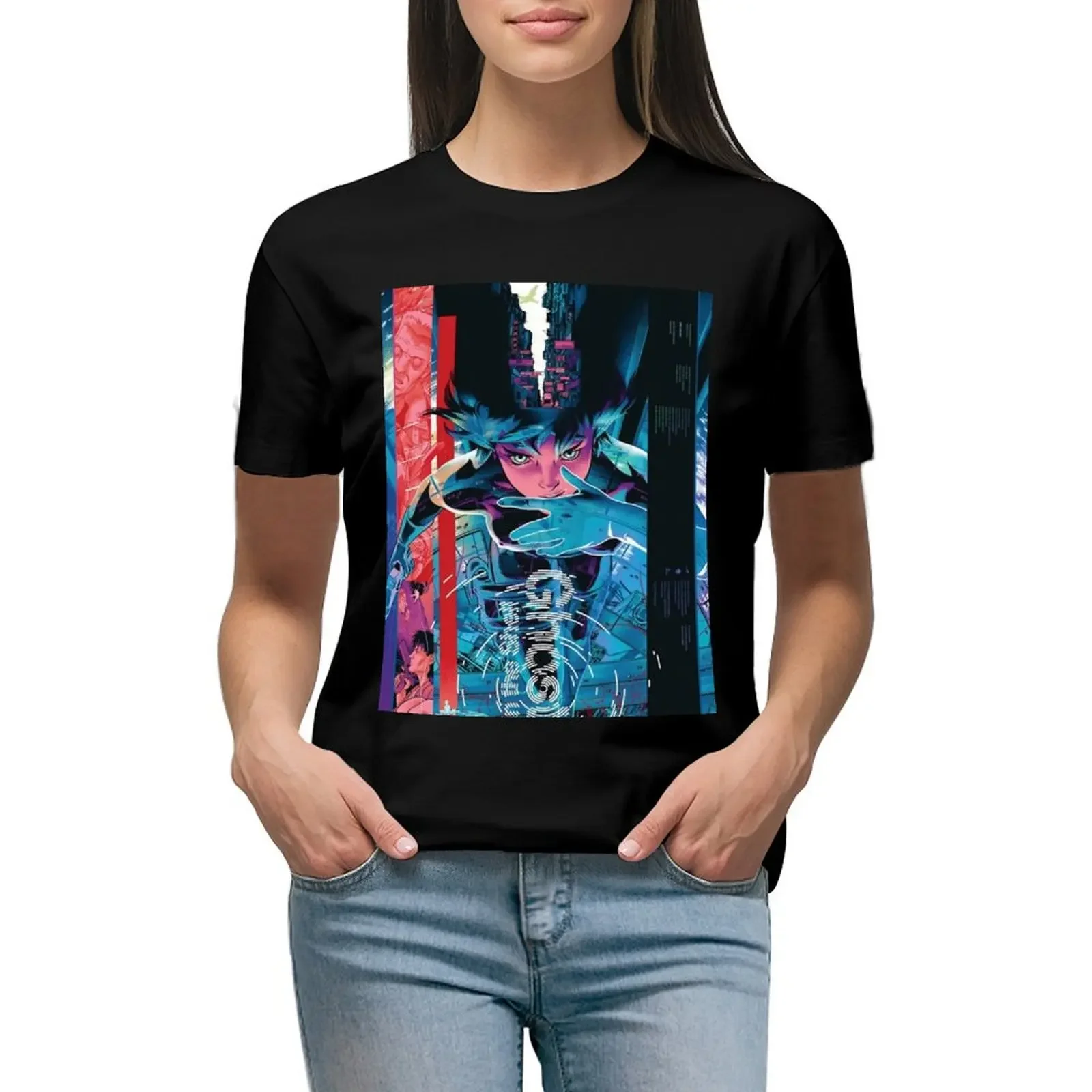 

Ghost in the shell by Emilie42 T-Shirt customs design your own Short sleeve tee funnys Women's summer blouses 2024