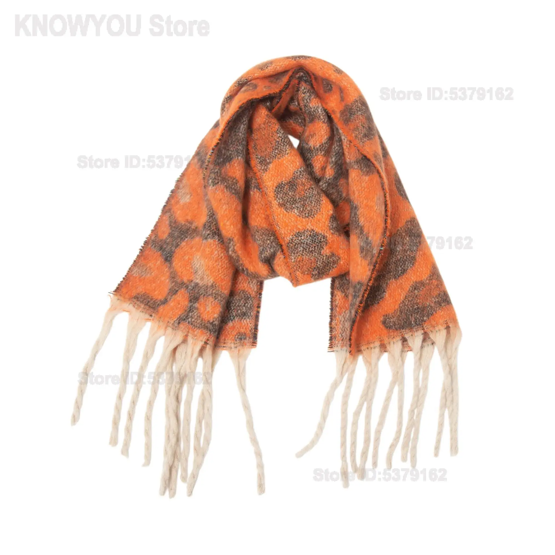 Women 2026 New Faux Mohair Mixed Size Leopard Print Scarf Circle Yarn Thick Tassel Thickened Warm Shawl Fashion Ladies Neck Wrap