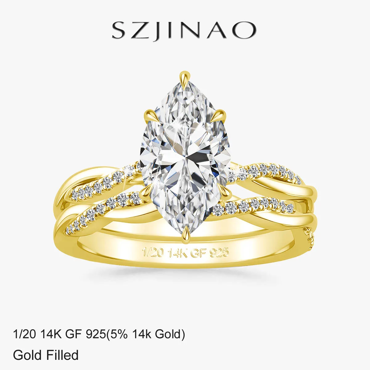 

14K Gold Filled 3ct Marquise Cut Moissanite Stackable Ring Set Twisted Band Engagement Ring for Bride Women Wedding Fine Jewelry