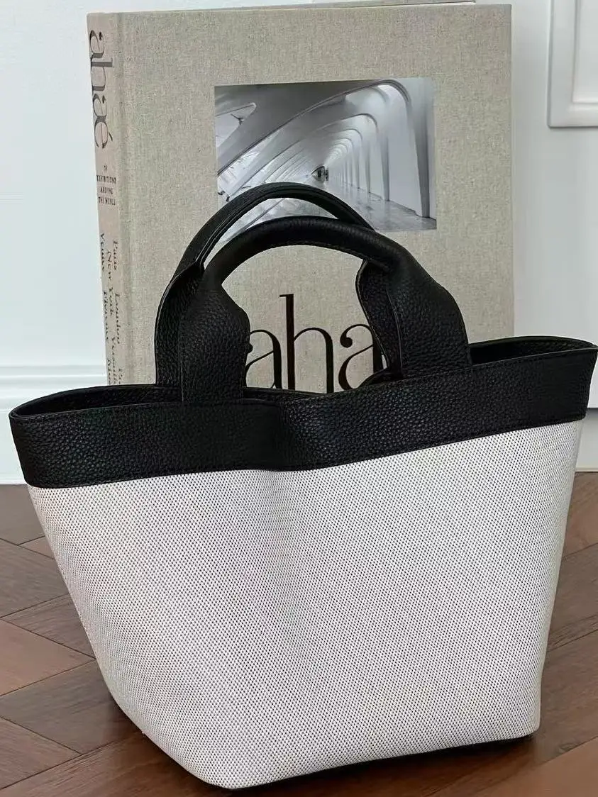 2026 New Minimalist Commuter Color Block Bucket Bag Dragon Boat Bag Japanese Style Handbag Women's Bag High-End Canvas PU