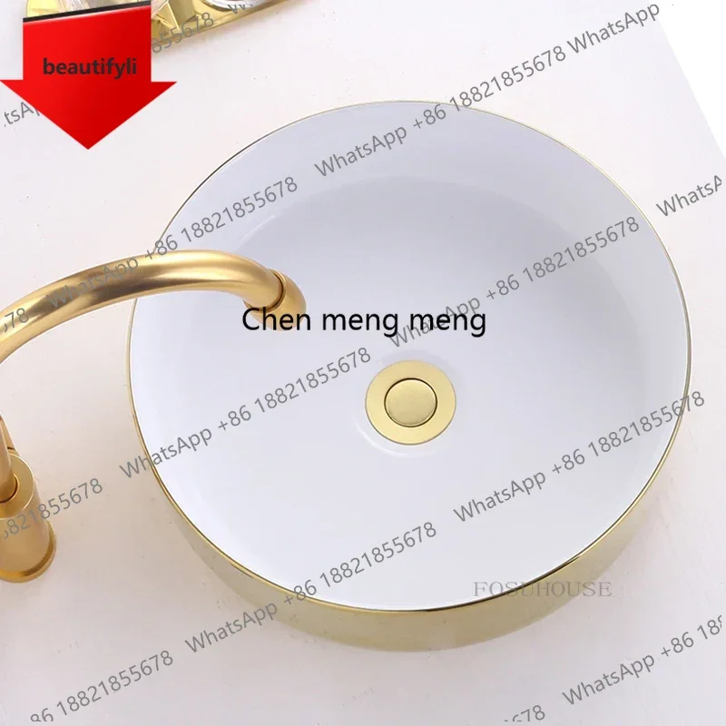 

Современная компактная раковина A50 для дома, золотистая керамическая раковина для ванной комнаты, легкая роскошная кухонная мойка для столешницы B