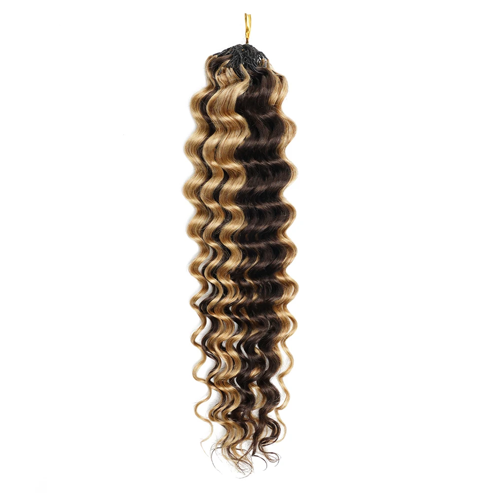 Highlight P2/27 Half Brown Half Honey Blonde Miracle Knots 100% Human Hair 16inch Brazilian Hair Crochet Hair Extensions Pre-colored Deep Wave Bundles 60gram Lightweight Bulk Hair for Boho Braids Pre-divided 50 Strands/bundle - view 3
