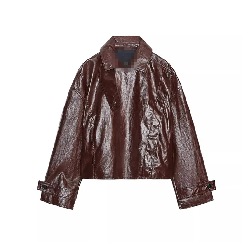 Nouveau automne 2025 femmes ZW série iny revers Long Sve cuir Jaet vêtements d'extérieur en cuir synthétique ort manteau jeunesse Faion