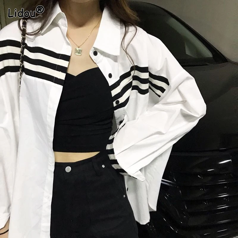 Streetwear Korean Young Style Fashion Casual Blouses Solid Loose Button Turn-down Collar Spring Summer Thin Women\'s Clothing