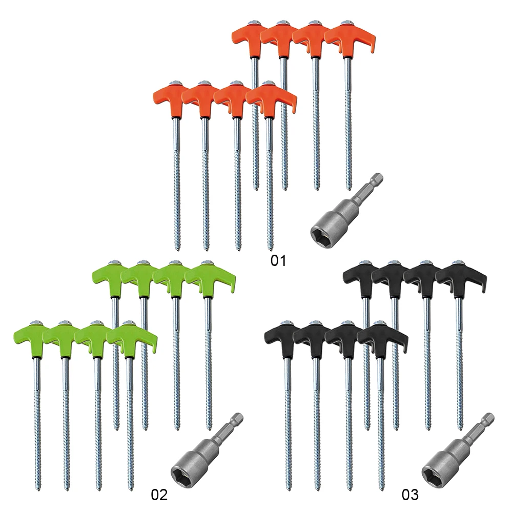 8Pcs Screw In Tent Stakes with Hex Socket Camping Pegs Drill In Stakes Tent Ground Nail Heavy Duty Tent Stakes Pegs