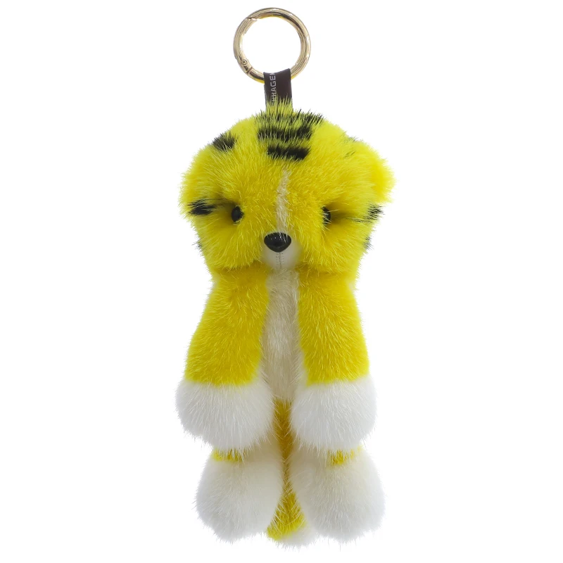 Luxury Little Tiger Decorations Creative Cute Real Mink Fur Keychain Ornaments Animals Hanging Key Ring Gifts