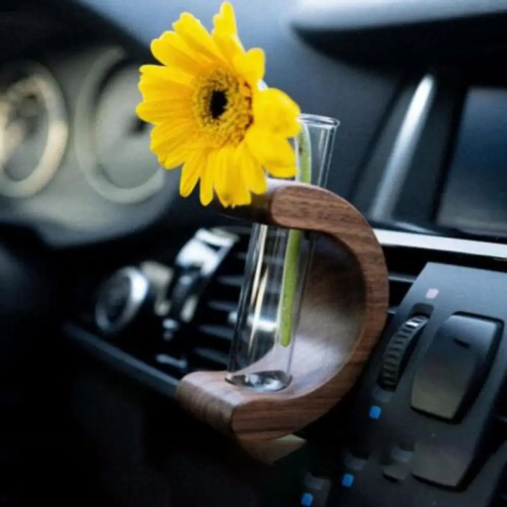 Plant Breeding Station Mini Test Tube Solid Wood Vase Flower Car Air Vent Ornament Plant Floral Container Test Tube