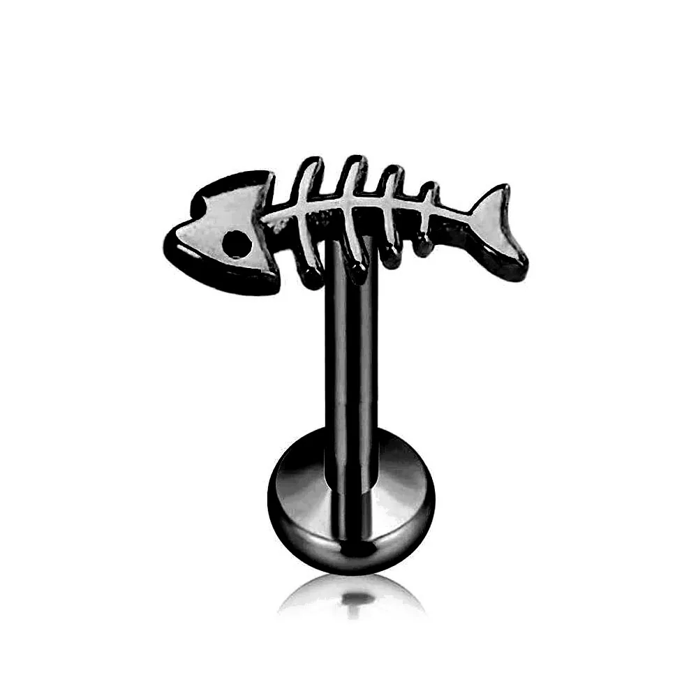ASTM F136 G23 Titanium Fish Bone Threadless Piercing Pin Push in Lip Stud Daith Conch Tragus Flat Back Earring 16G 18G 20G
