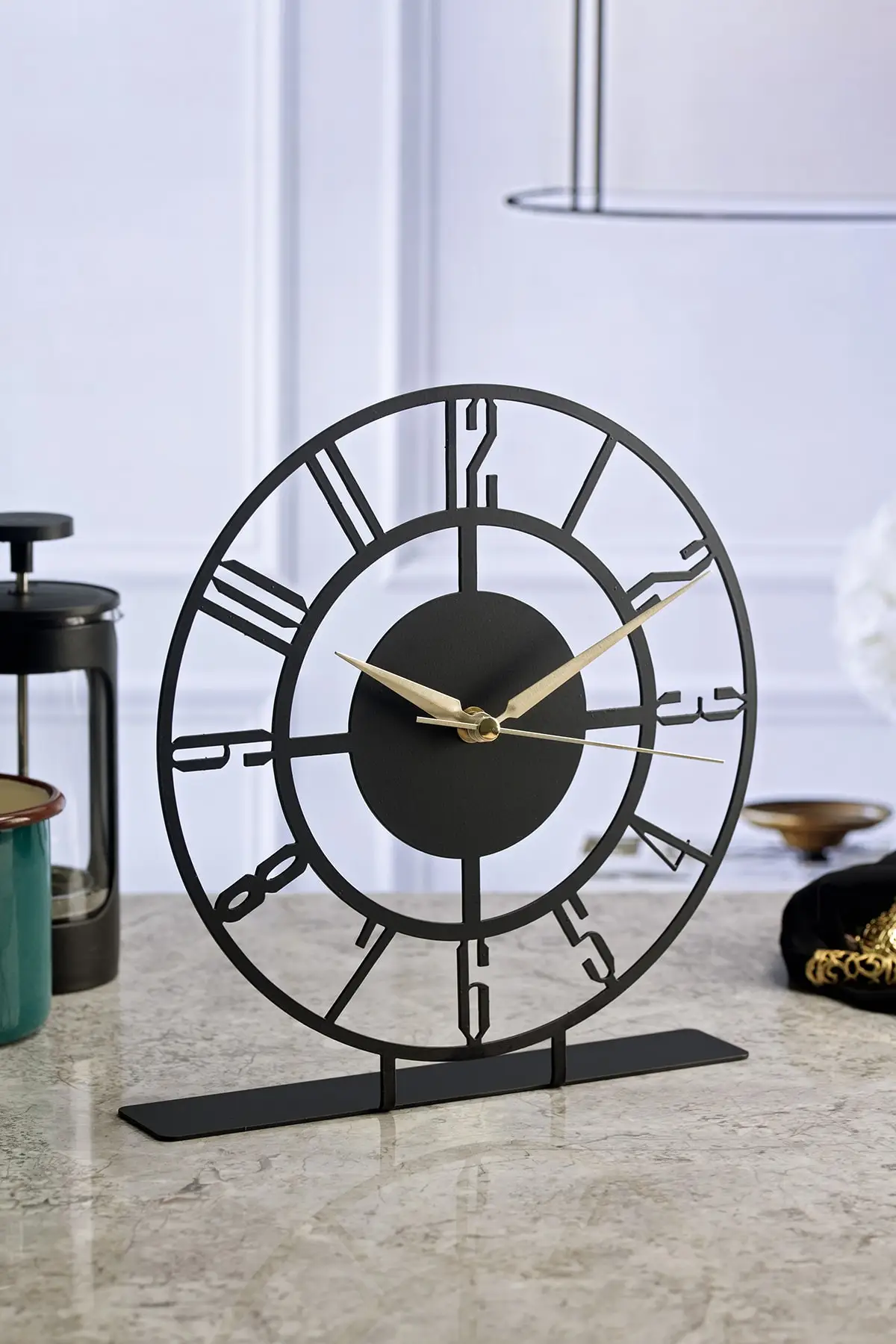 

Metal Black Table Ball Clock 25x23cm Laser Cut Mdf Handmade Quality English Made Silent And European Model