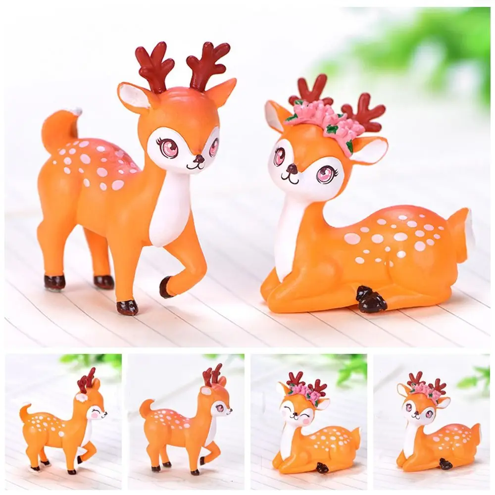 Delicate Mini Cartoon Sika Deer Ornament Plastic Waterproof Cartoon Sika Deer Figurine Interesting Handmade Animal Statue