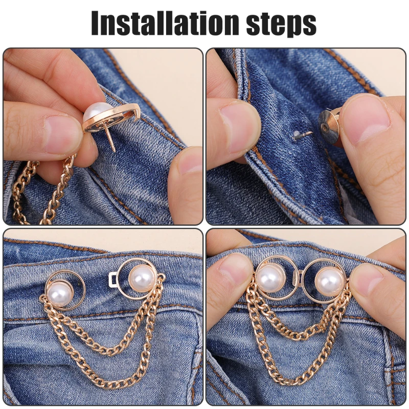 Pearl waist buckle fashionable tassel Tighten Waist Buckle without stitching detachable jeans clip women\'s clothing accessories