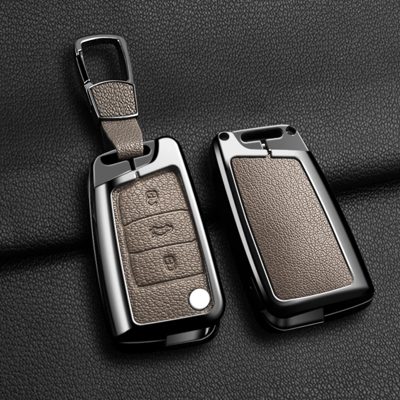 Capa protetora de couro para chave de carro com controle remoto, compatível com VW Volkswagen Golf 7 MK7 Tiguan MK2 T-roc T-cross, acessórios.