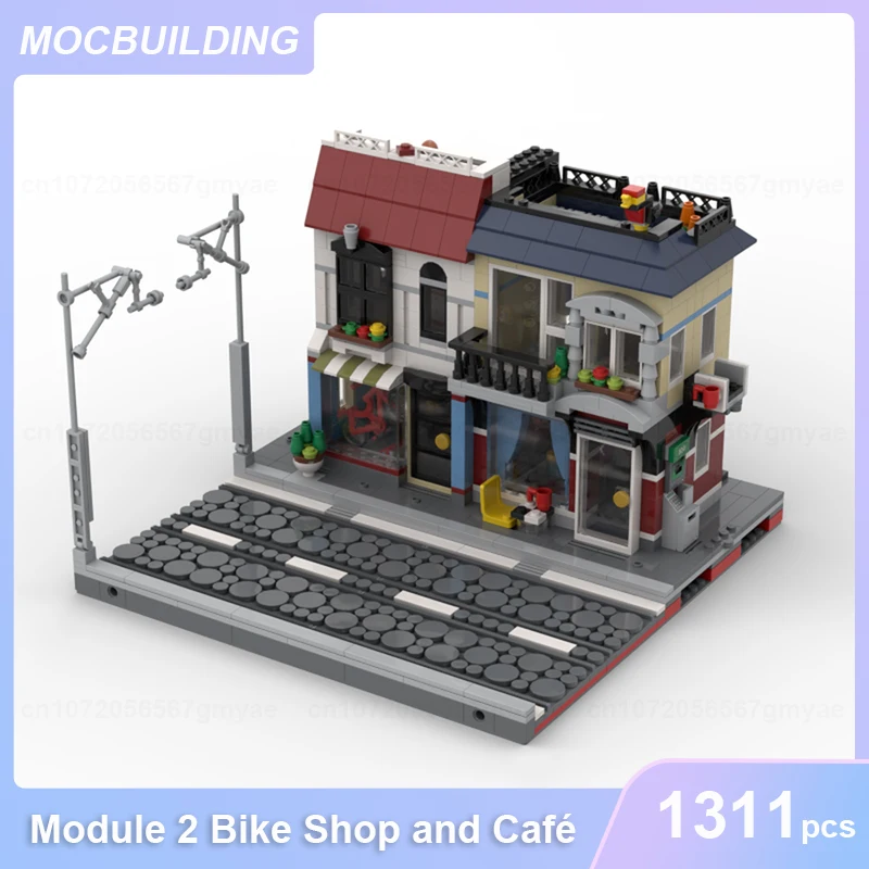 Little Modulars Module 2 Bike Shop and Cafe Model MOC Building Blocks DIY Assemble Bricks City Architecture Toys Gifts 1311PCS