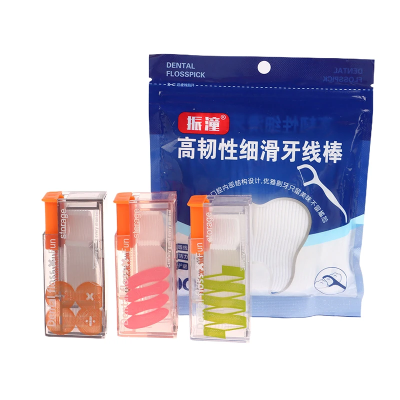 

Portable Floss Dispenser Includes 100Pcs Floss Automatic Ejectable Floss Organiser Oral Care Press-on Disposable Flossing Sticks