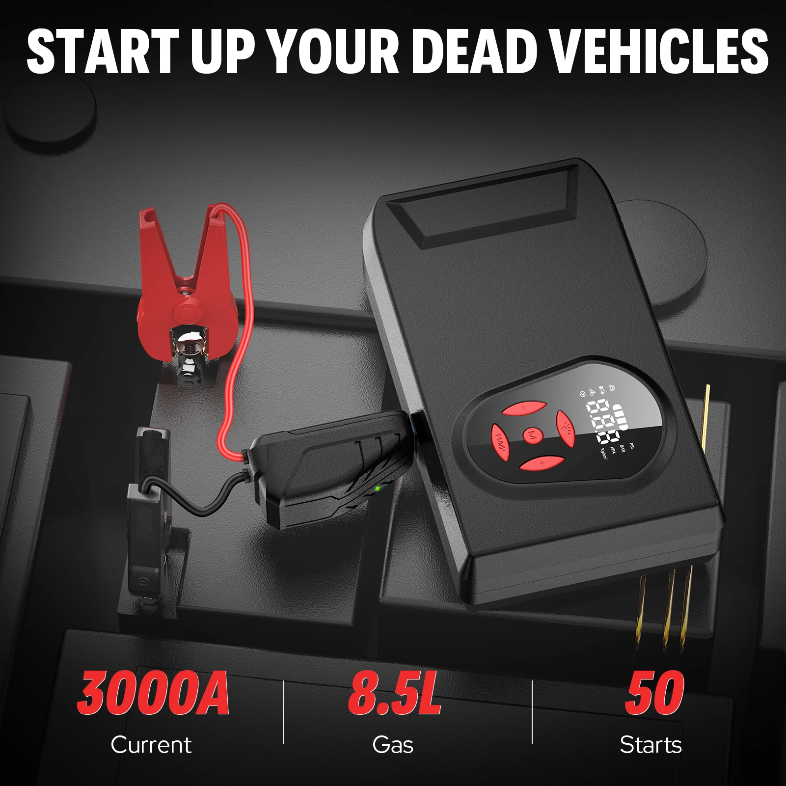 High Quality Tire Inflator 3000A Car Jump Starter for Car Accessories 12V 20000mah Battery With SOS LED Flashlight