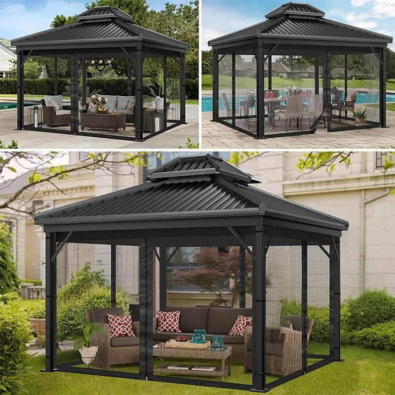 305x305x210cm Outdoor Gazebo Mosquito Netting Universal Canopy Net Screen 4 Door Sidewall Curtain With Zippers For Garden Patio