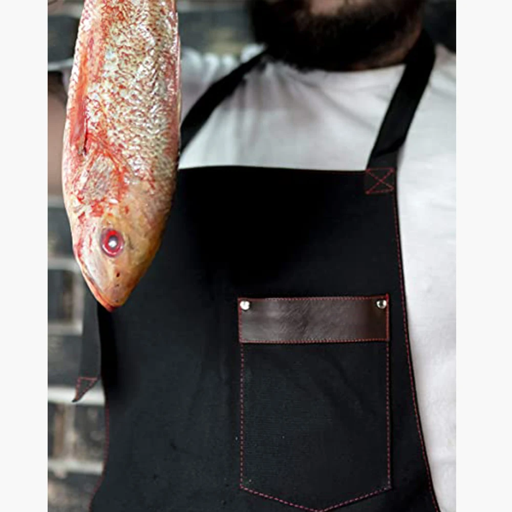 Chef Apron for Men, Canvas, Leather Fabric, Barbecue, Father Gift, Kitchen, Pros, High Quality