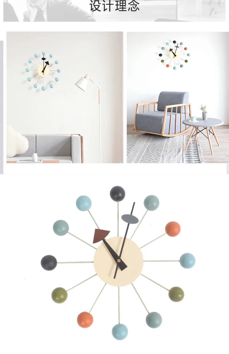 Quiet Round Ball Wood Wall Clock Home Decor Modern Design 3D Clocks for Living Room Decoration Accessories with Import Movement