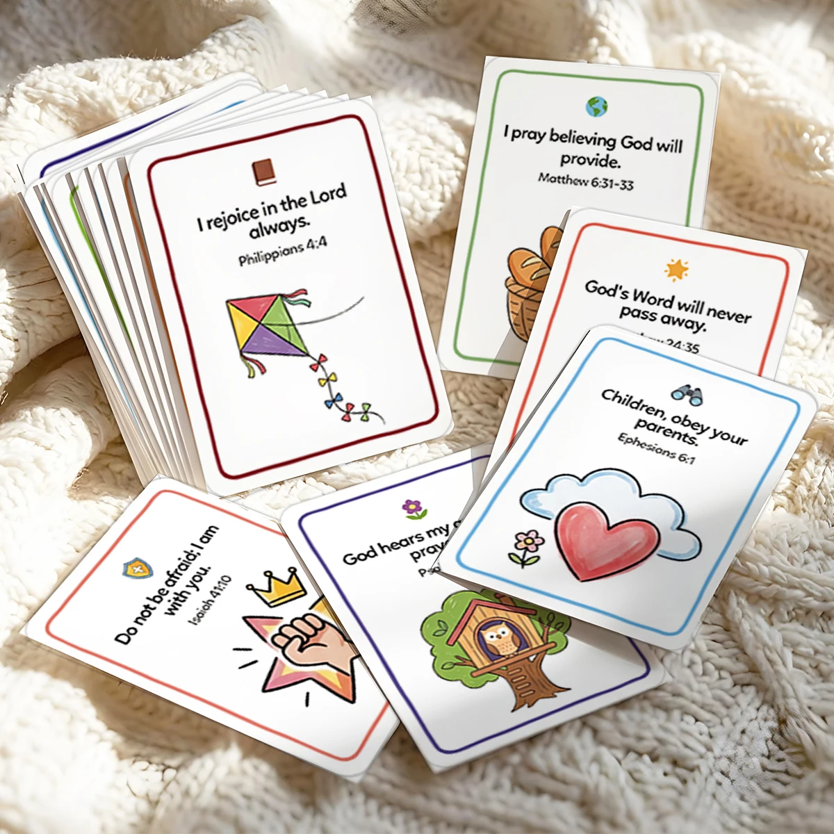 30 cartes de prière bibliques avec illustrations inspirantes et versets bibliques pour la dévotion quotidienne, cadeau pour l'école du dimanche, groupe d'étude biblique