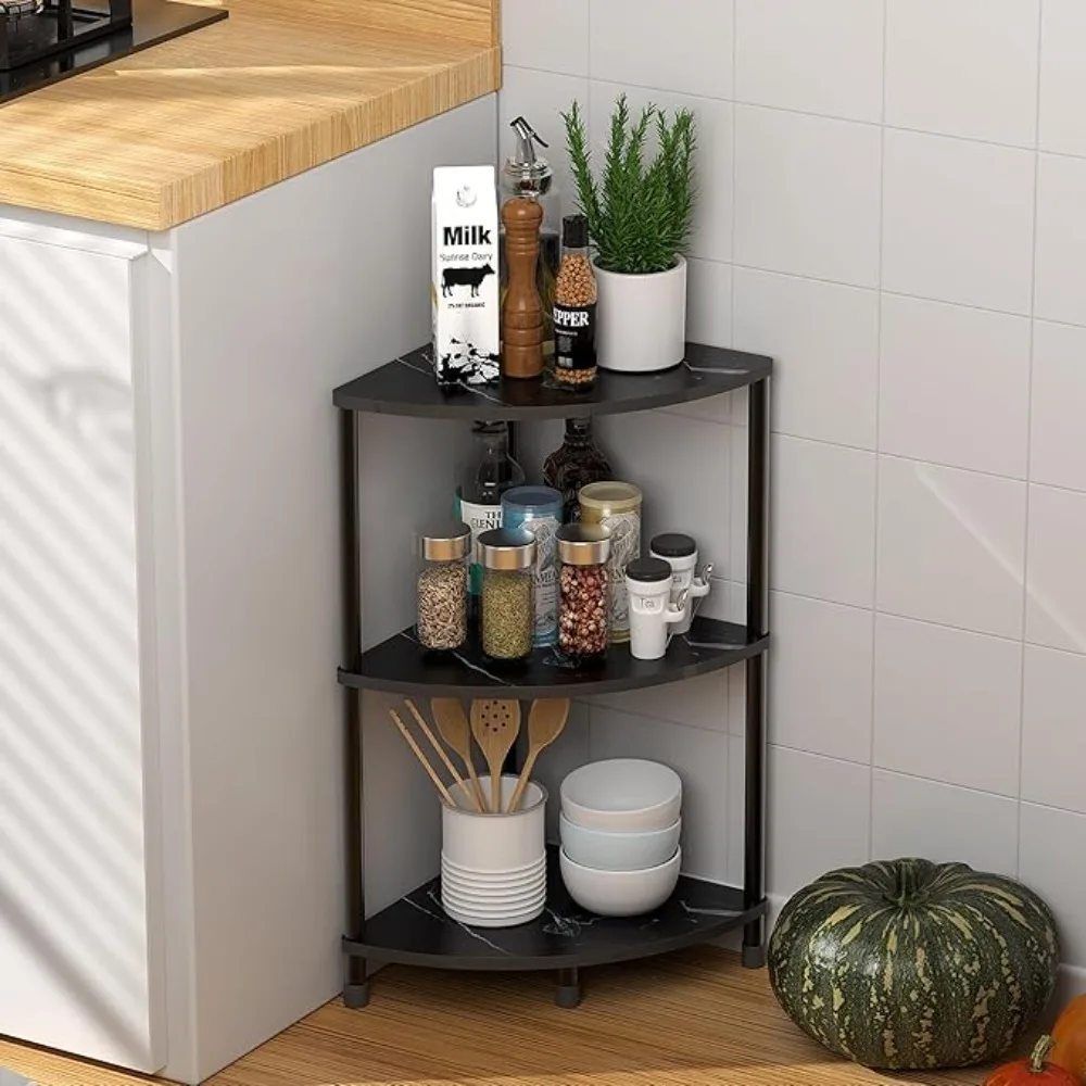 Corner table with 3 levels of corner shelves, kitchen shelf organizer, small corner shelf for kitchen organization and storage