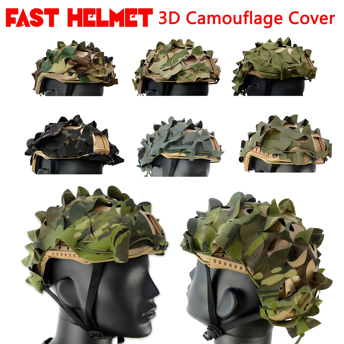 Tactical FAST Helmet Cover 3D Camouflage Helmet Cloth Laser Leaf Shape Cut Hunting Paintball Airsoft Helmets Accessories