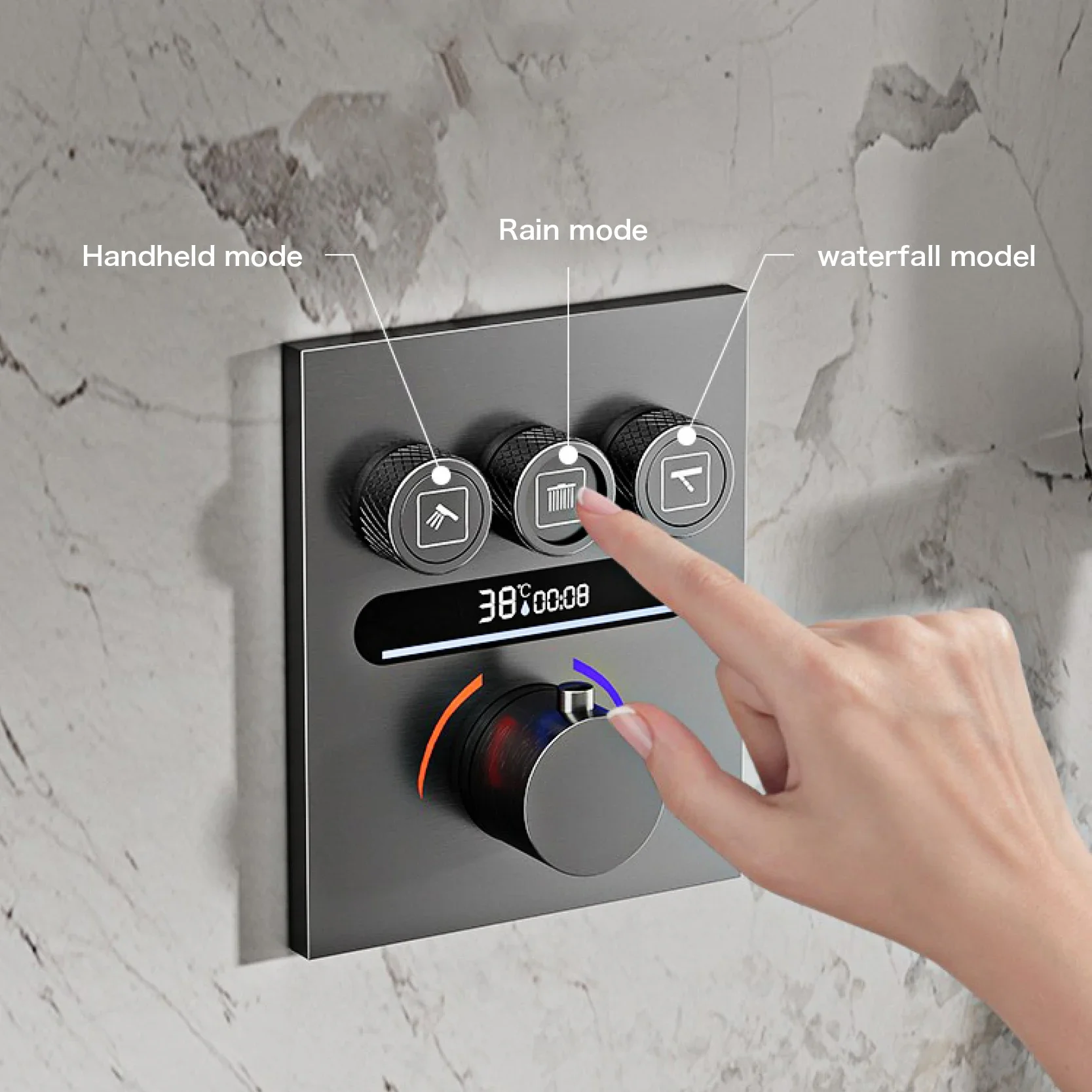 Luxury Black Brass Thermostatic Shower, Wall Mounted Design, Hot Cold Water, Ceiling Led Digital Display Faucet
