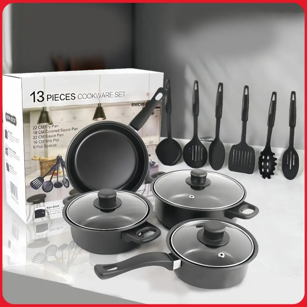12-teiliges Antihaft-Kochgeschirr-Set Milchtopf Maifan-Stein Bratpfanne mit Deckel Kochtopf-Set Stapelbares Topf-Set für Alle Arten von Kochgeräten