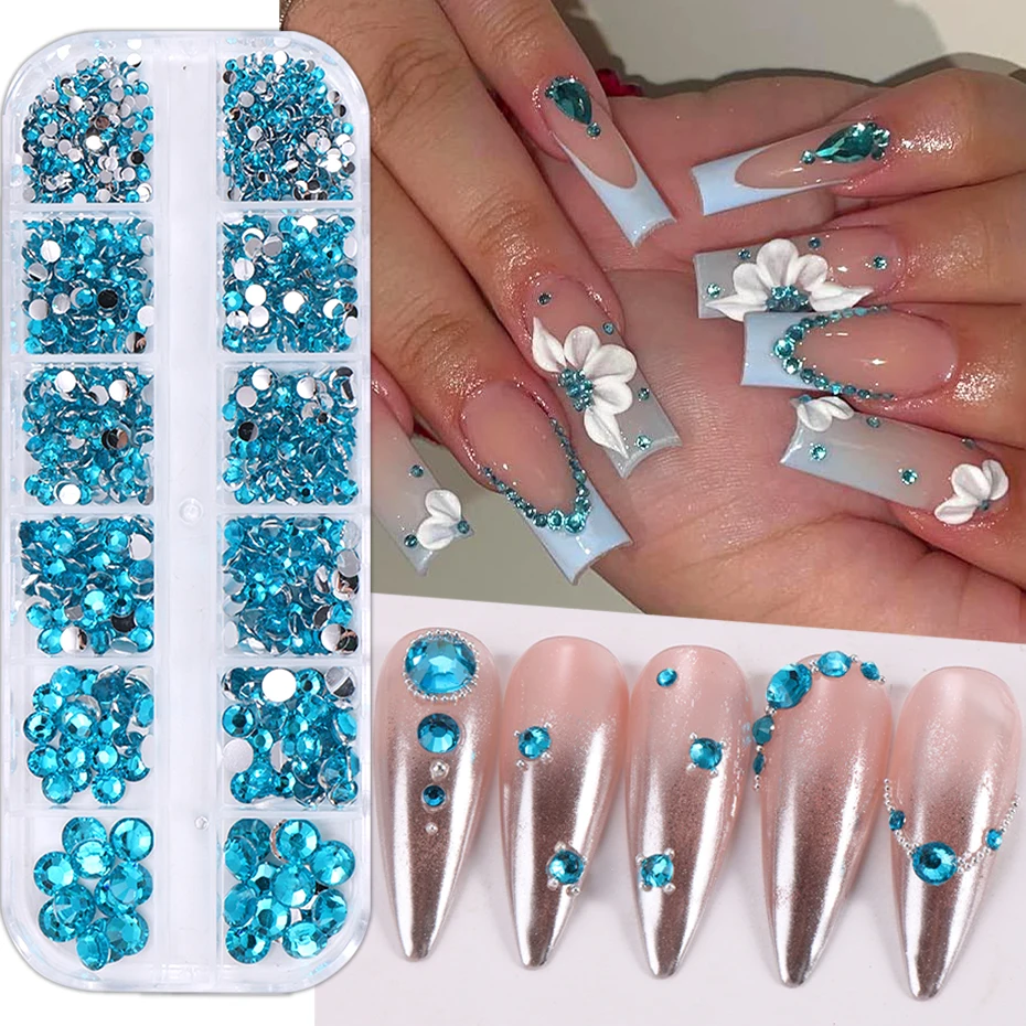 12 Grids Resin Y2K Nail Art Rhinestone Decoration Flat Bottom AB Glittering Manicure Charm 2/3/5/6mm Gem DIY 3D Jewelry Ornament