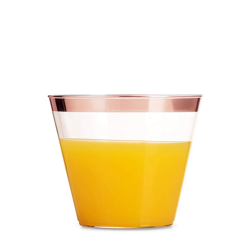 

25pcs Plastic Cups Disposable Rose Gold Party Drinking Cups For Wedding Shower Birthday Picnic Supplies Leakproof