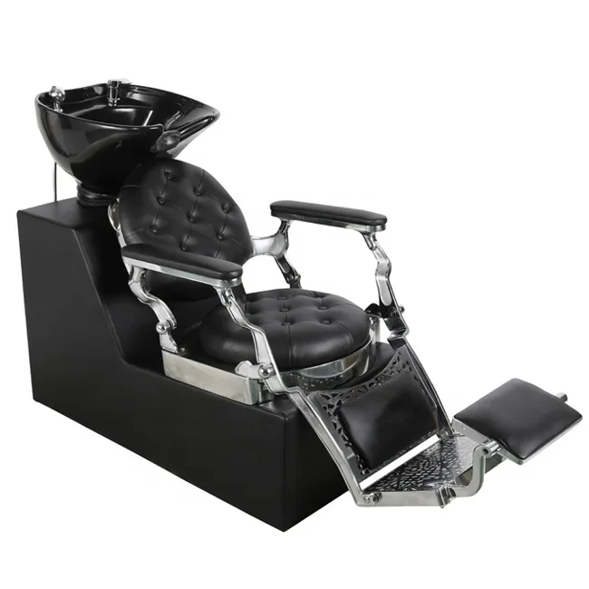 Hair Salon Shampoo Chair With Black Chrome Vintage Barber Chair For Popular Barbershop