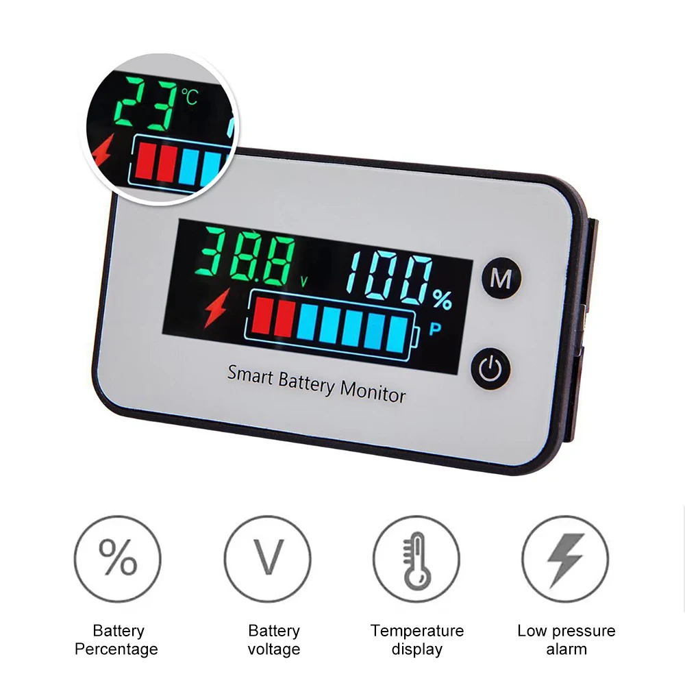 DC 7-100V VoltmeterLithium Lead-acid LiFePO4 Battery Capacity Voltage Temperature Meter Tester Indicator Color IPX7 Waterproof