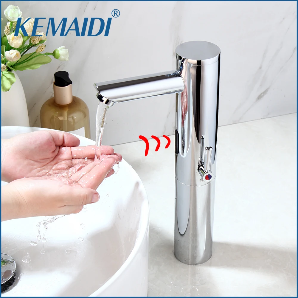 

KEMAIDI Chrome Finished Sensor Faucet Free Touch Bathroom Basin Faucet Hot Cold Water Mixer Automatic Infrared Motion Sensor Tap