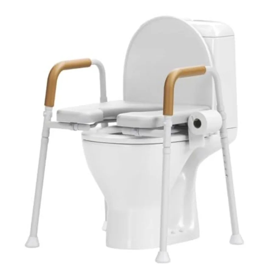 

Heavy Duty Toilet Seat Riser with Arms Open Front Steel Frame Adjustable Height 19.68 - 23.62 Flip-Up Padded Memory Foam Seat B