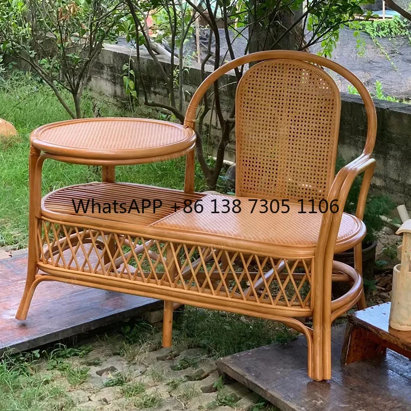 

Antique telephone chair rattan single tea table combination natural simple Yanyang platform rattan casual cool chair