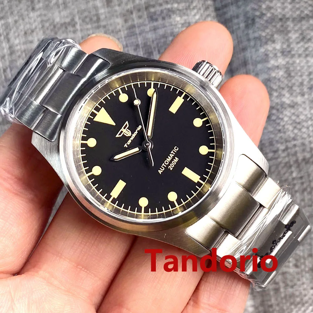 

36mm Tandorio 20ATM Waterproof Pilot Sapphire Glass Black Sterile Dial NH35A PT5000 Movement Diver Men's Watch Luminous Leather