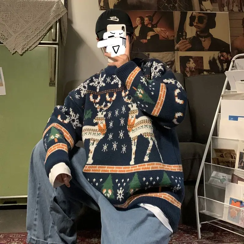 

Women's Clothing Christmas Sweater Autumn and Winter Loose Round Neck Sweater Couple Outfits Versatile Knitwear Fashion