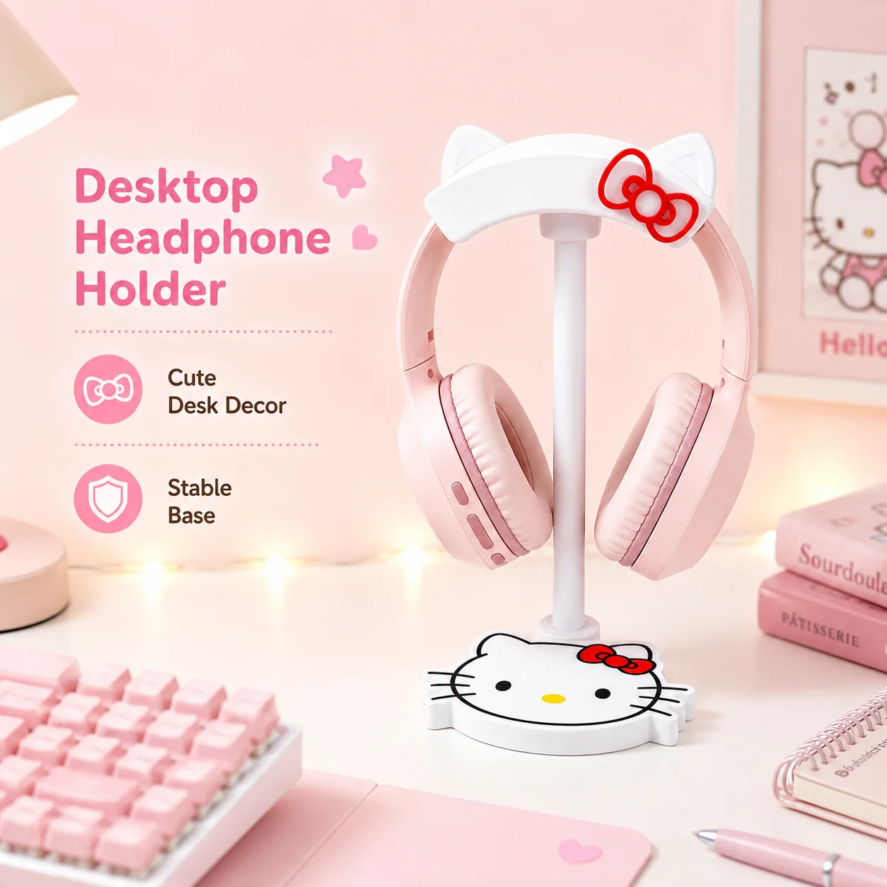 Sanrio Cute Gaming Desk Headset Holder Cinnamoroll Desktop Headphone Holder My Melody Kawaii Headphone Rack Cartoon Room Decor - view 4